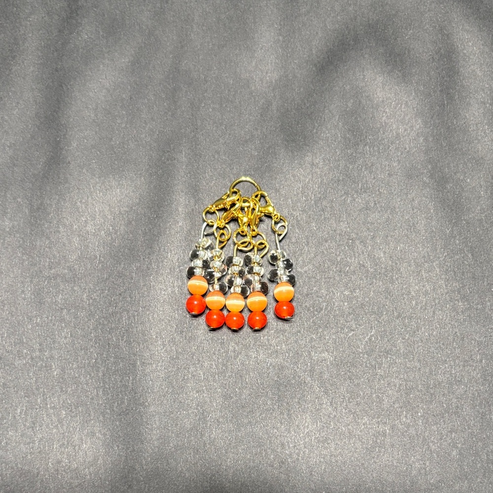Elegant Gold and Orange Beaded stitch markers (5 piece set)